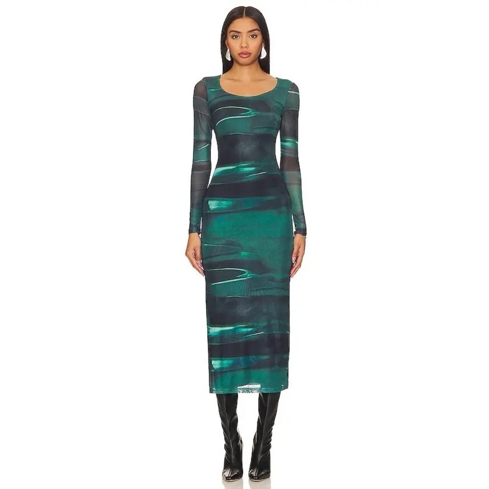 REMI x REVOLVE Nicole Dress Long Sleeve Mesh Midi Side Slit Sz S NWT New